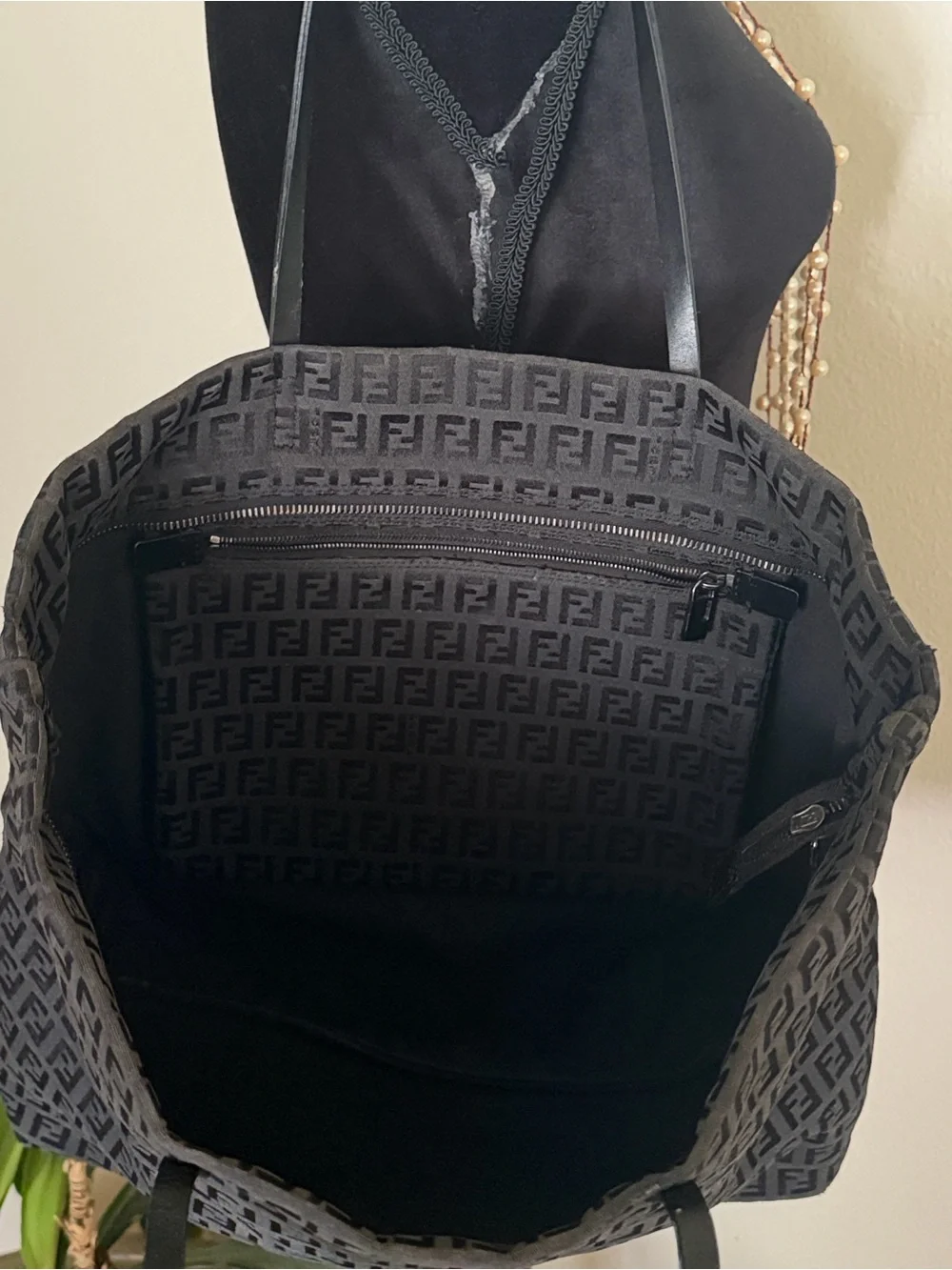 Fendi Black Jacquard Logo Tote